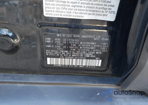 2010 Subaru Outback 3.6R Limited z USA, uszkodzony, nr VIN 4S4BRDKC0A2348556